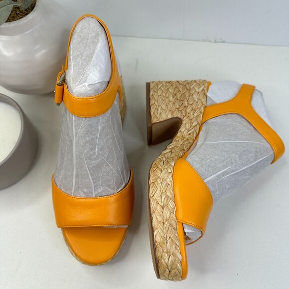 Vince Camuto Ranneli Leather Raffia Block Heel Espadrille Orange Women's 8M NWOB - Picture 6 of 11